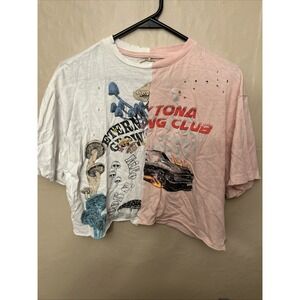 Abolish Rebel Large Pink White Graphic Crop T Shirt
